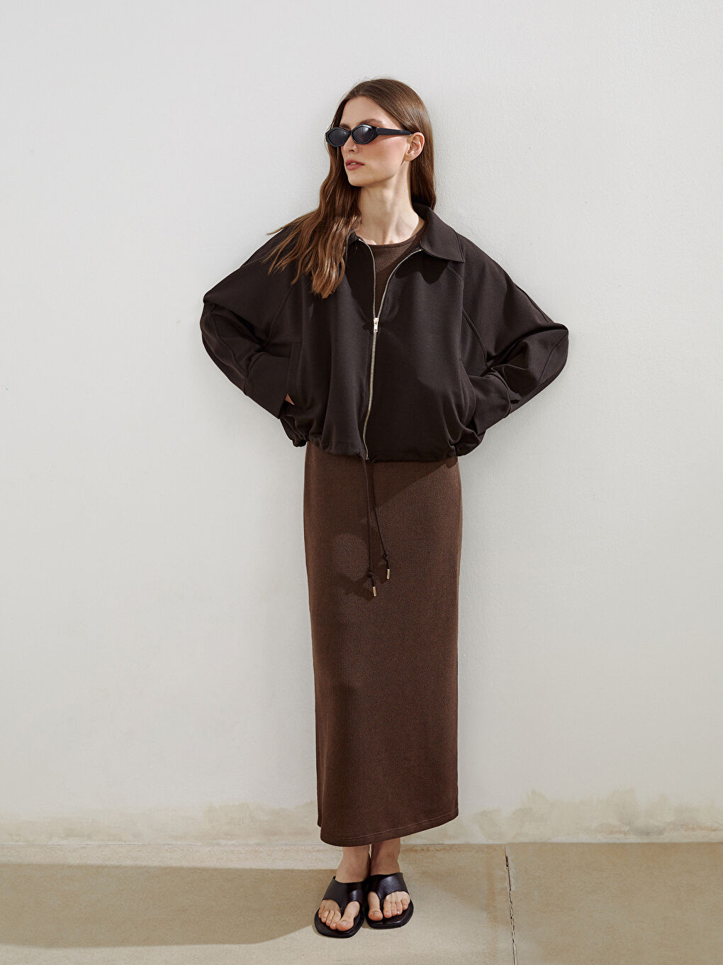 Kahverengi Gömlek Yaka Oversize Kadın Ceket-1