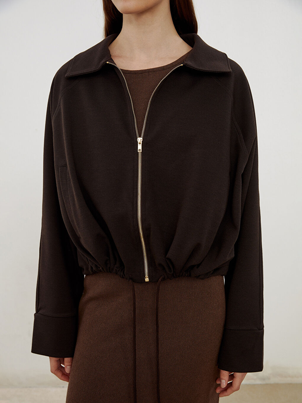 Kahverengi Gömlek Yaka Oversize Kadın Ceket-2