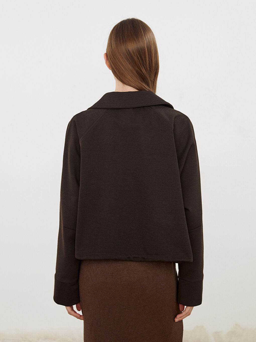 Kahverengi Gömlek Yaka Oversize Kadın Ceket-3