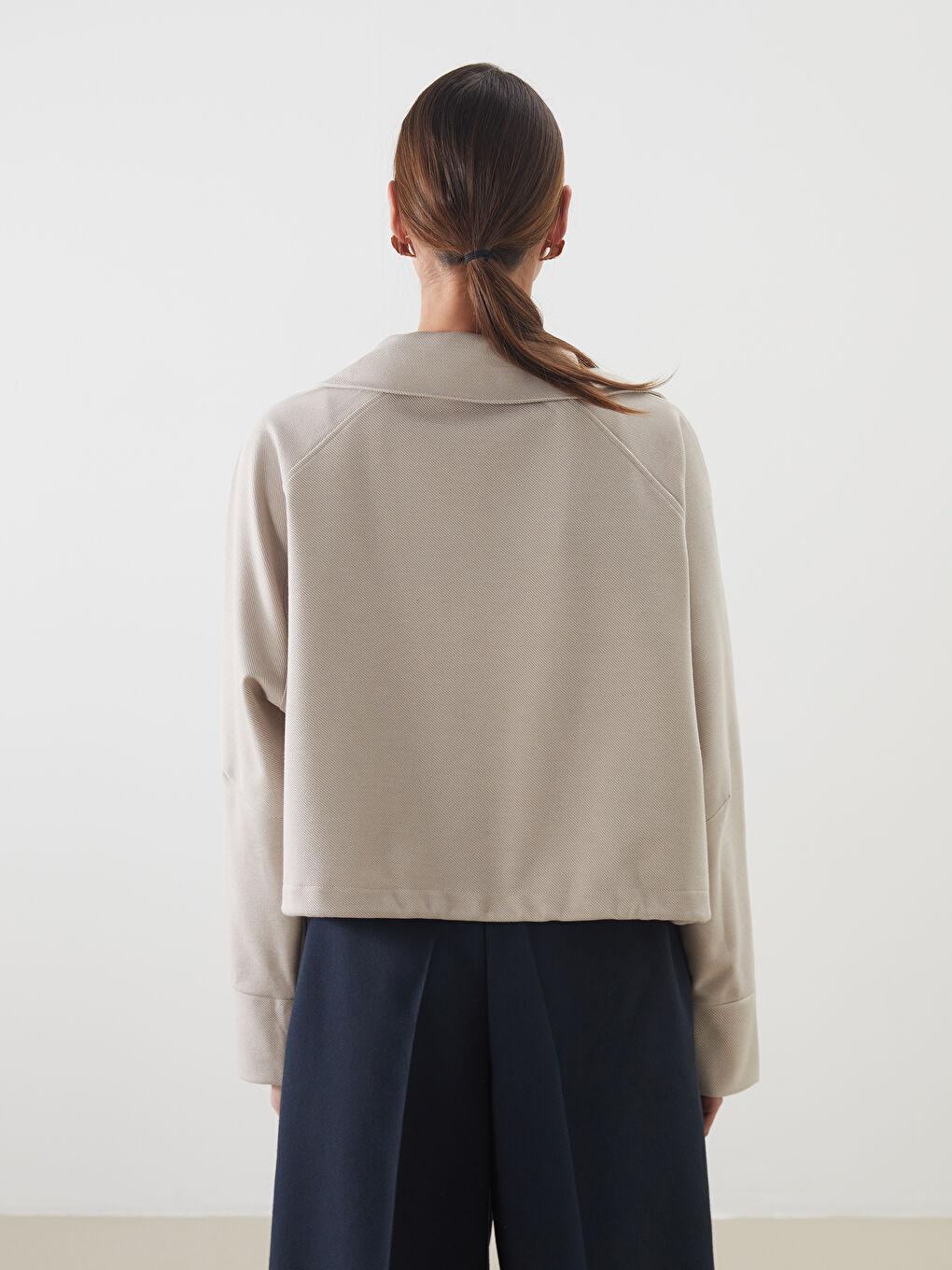 Bej Gömlek Yaka Oversize Kadın Ceket-3