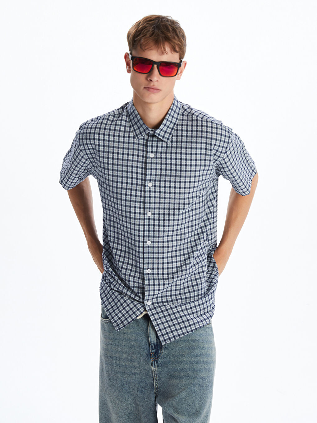 XSIDE Relaxed Fit Short Sleeve Plaid Men's Shirt -S5P944Z8-LLC