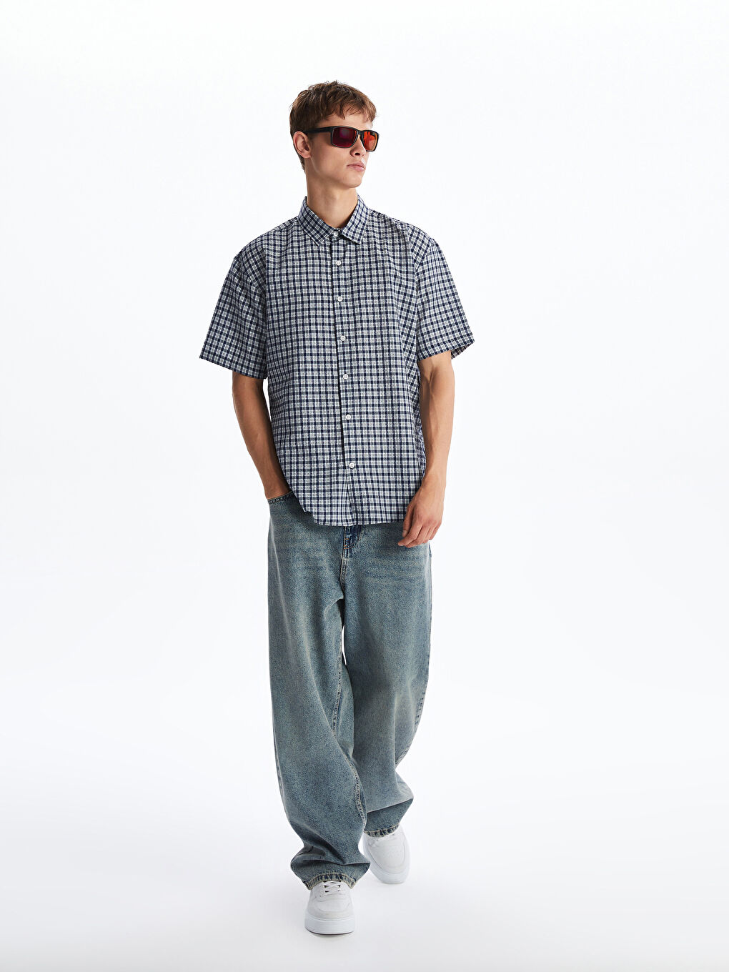 XSIDE Relaxed Fit Short Sleeve Plaid Men's Shirt -S5P944Z8-LLC