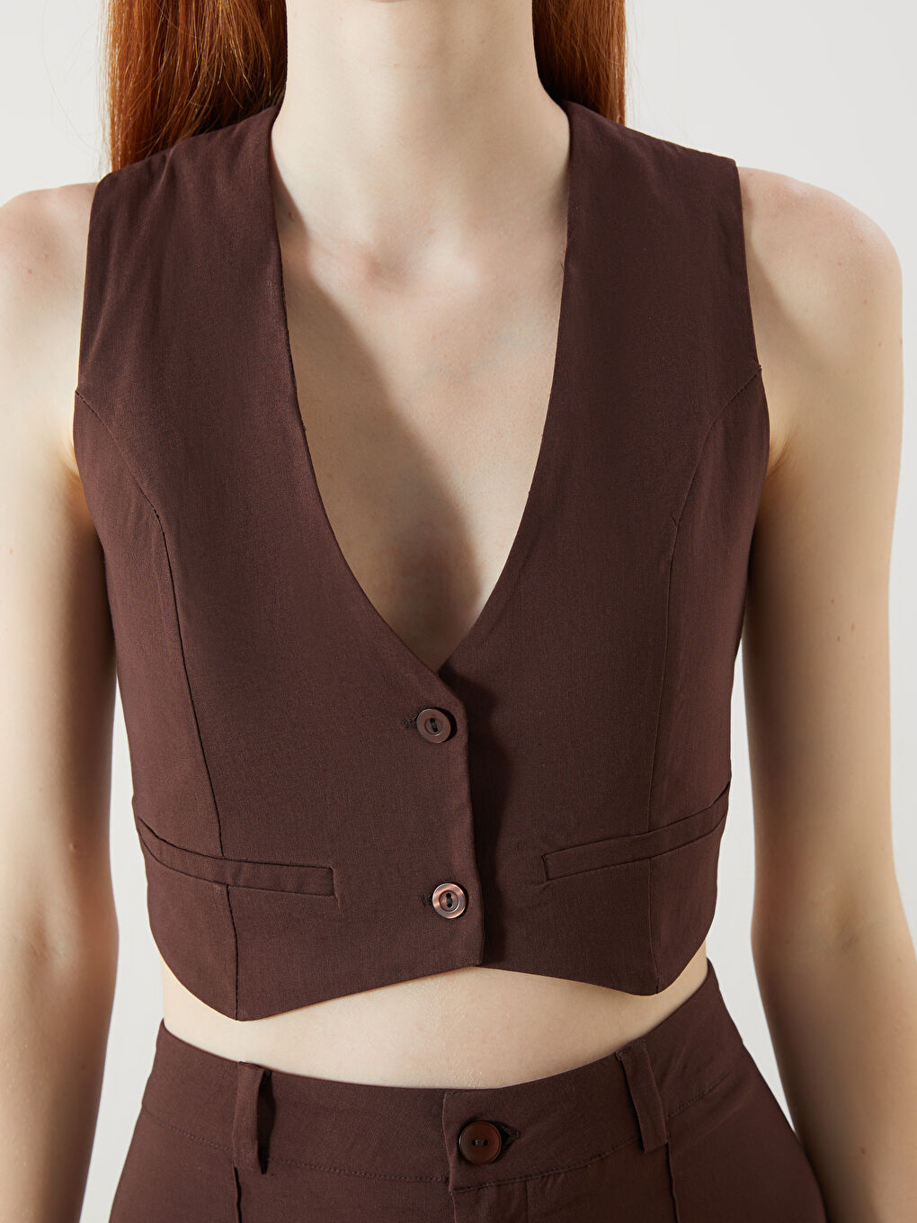 Gilet Classique Court à Encolure en V pour Femmes-2