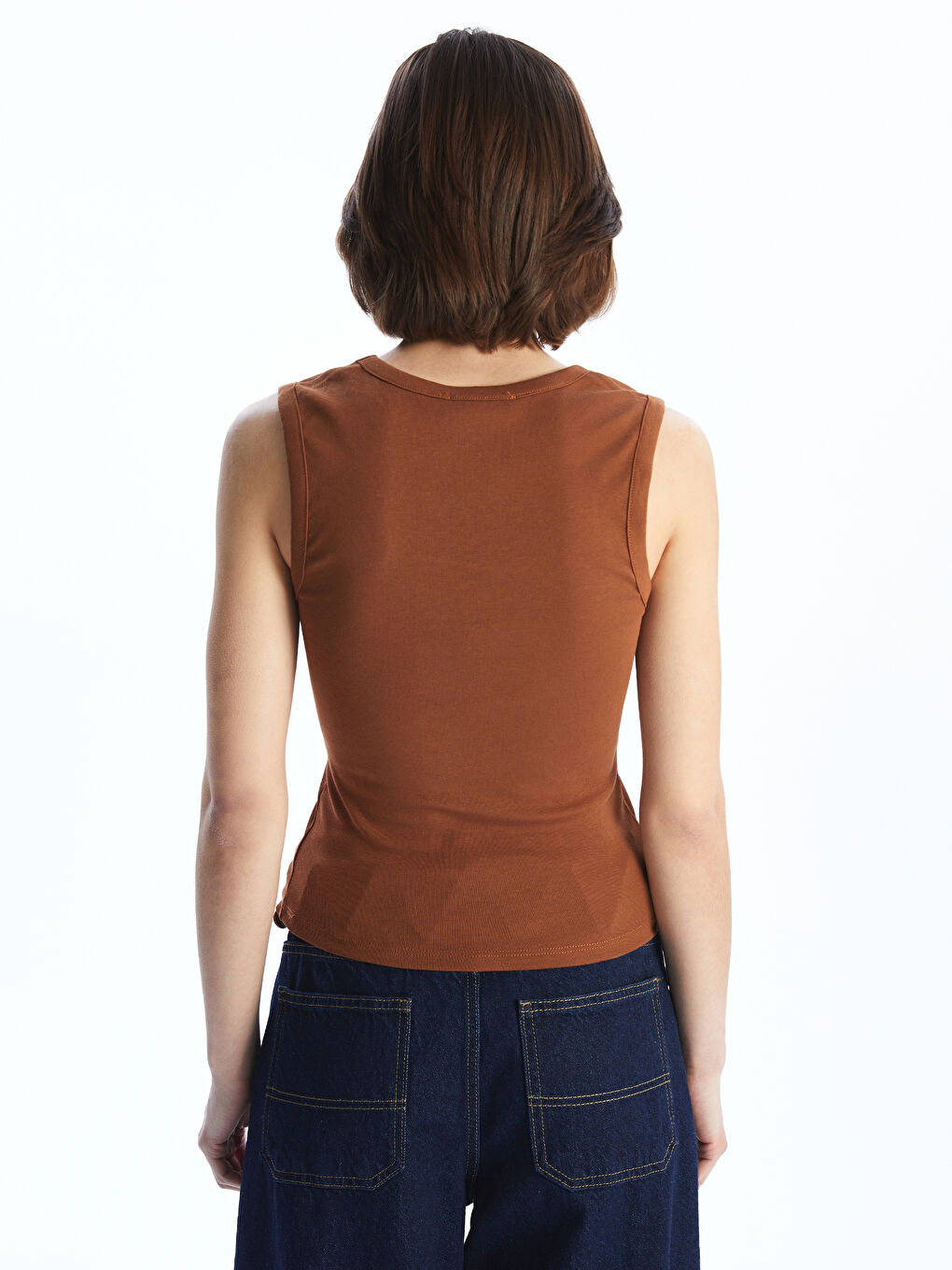 Kahverengi V Yaka Kadın Atlet-3