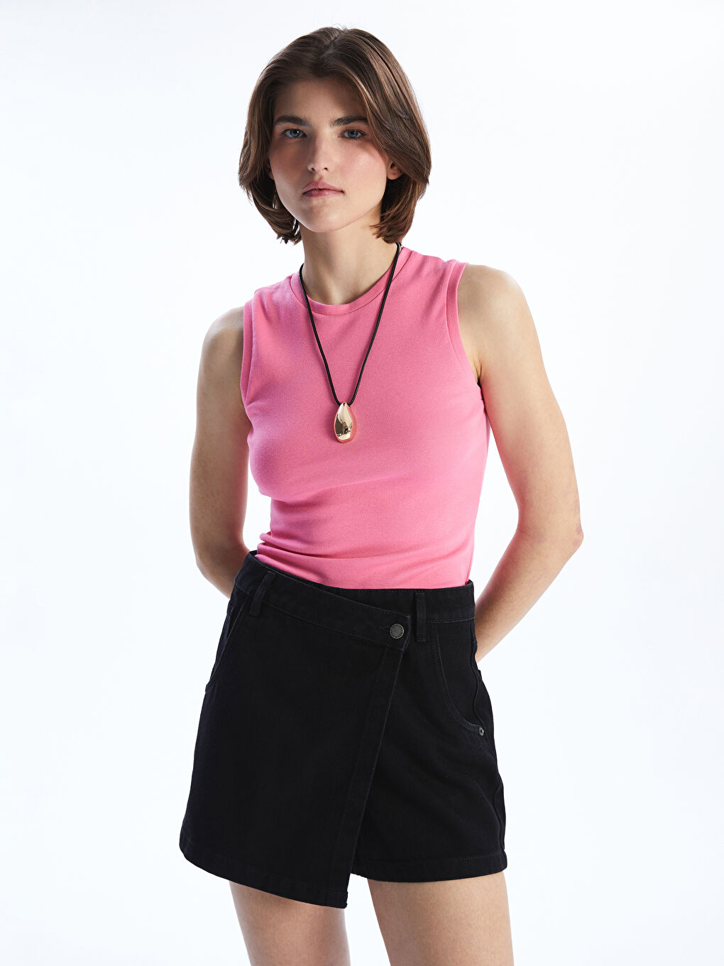 Pembe Bisiklet Yaka Kadın Atlet