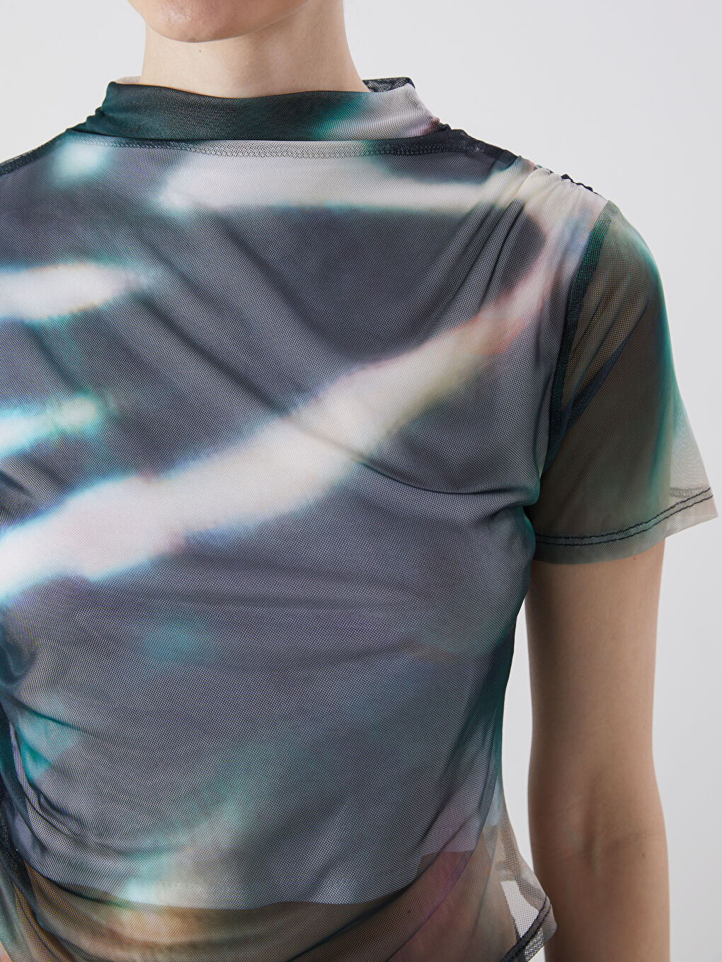 Funnel Neck Tie-dye Ruched Blouse-2