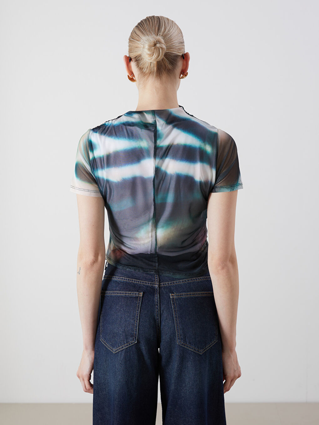 Funnel Neck Tie-dye Ruched Blouse-3