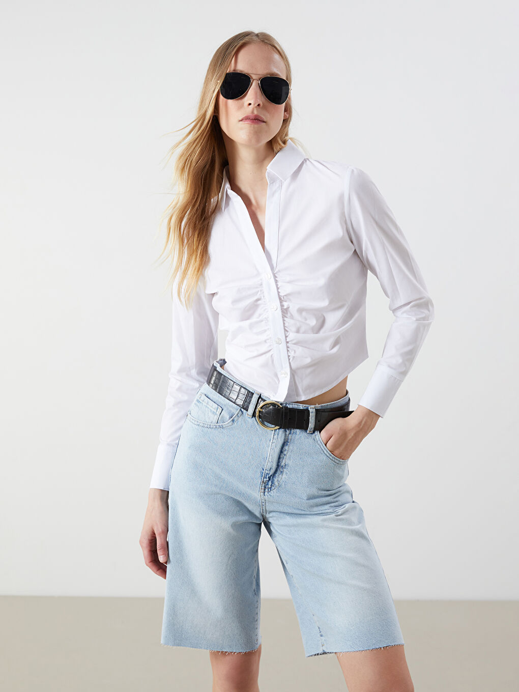 Blouse Froncée à Col de Chemise