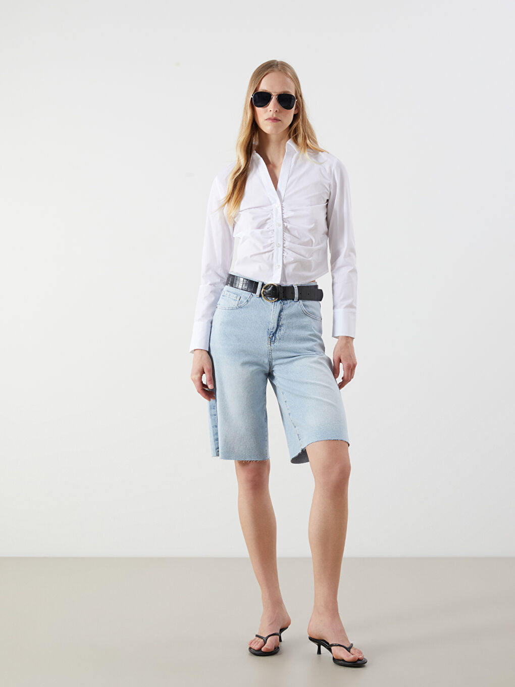 Blouse Froncée à Col de Chemise-1