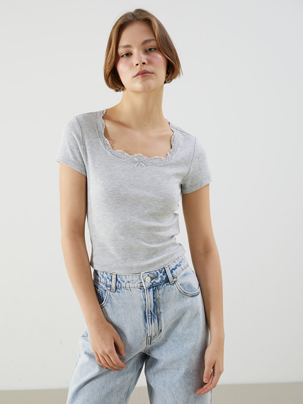 Woman GREY Crop Top -S5PA24Z8-CY9