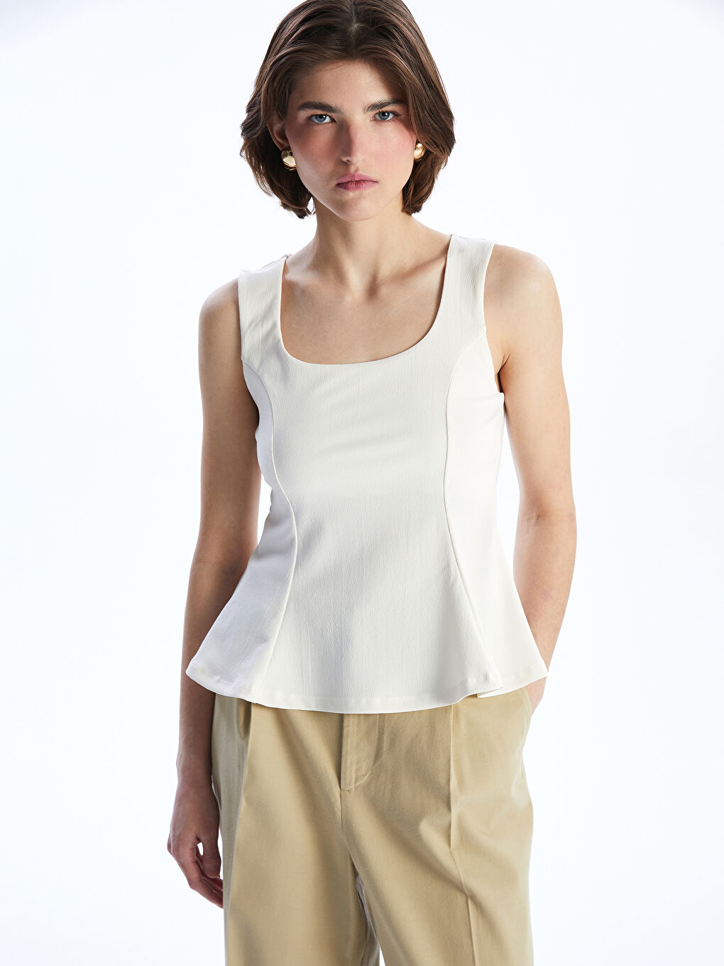 LCW Vision Ekru Kare Yaka Peplum Bluz