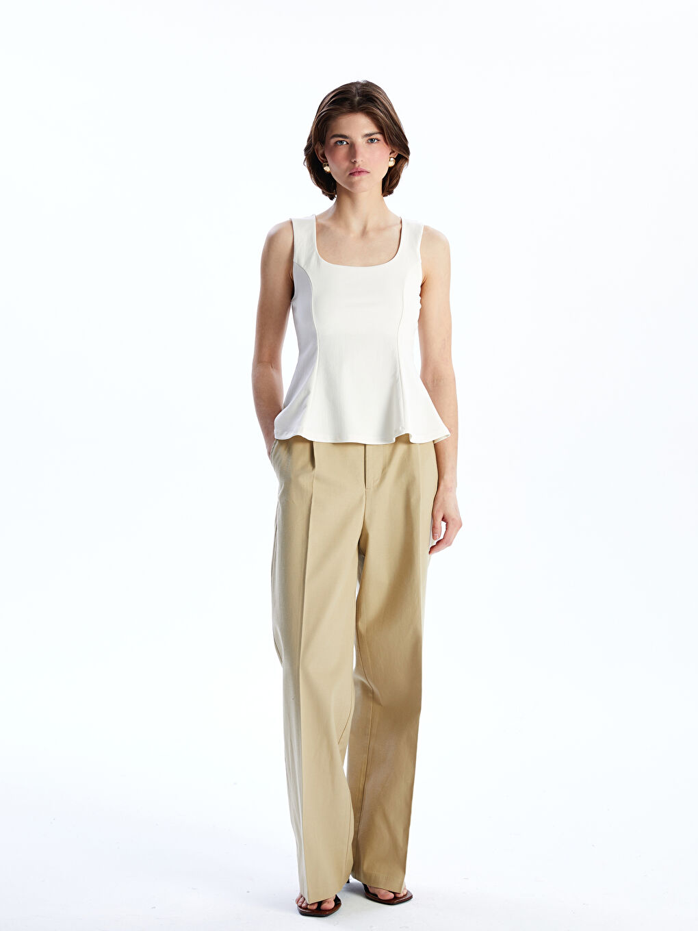 LCW Vision Ekru Kare Yaka Peplum Bluz - 1