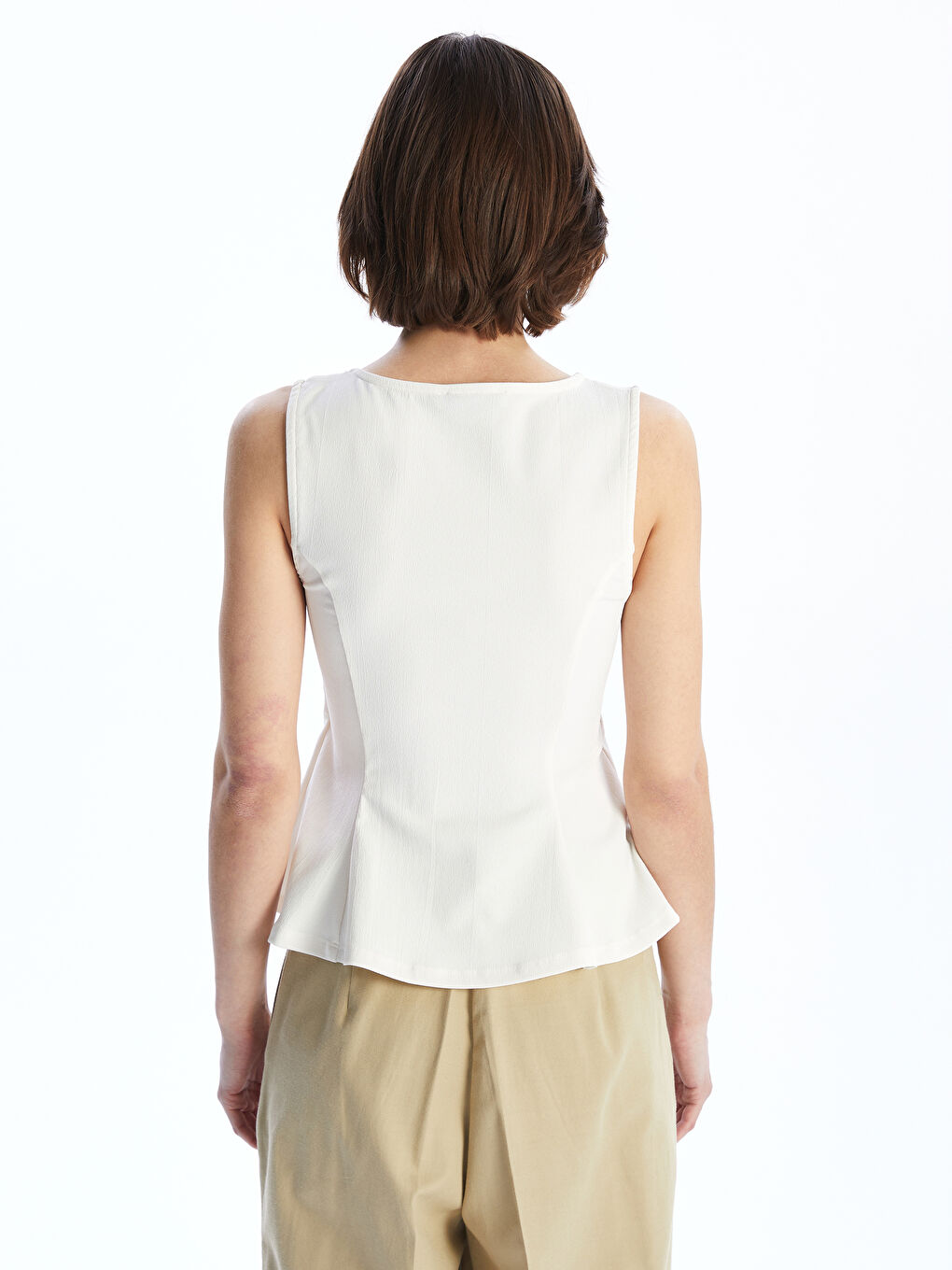 LCW Vision Ekru Kare Yaka Peplum Bluz - 3