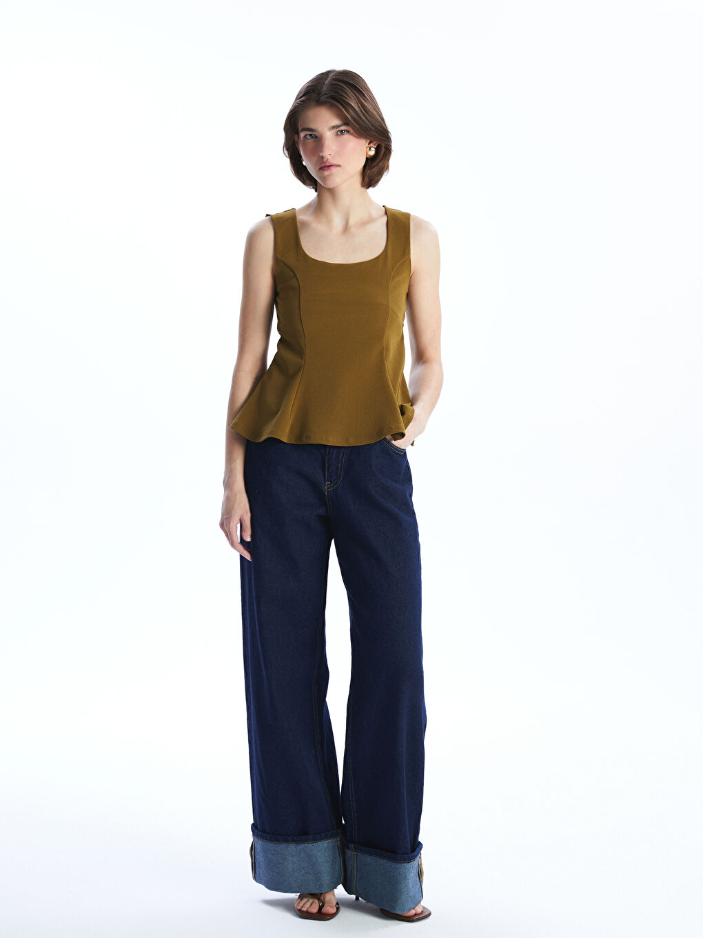LCW Vision Haki Kare Yaka Peplum Bluz - 1