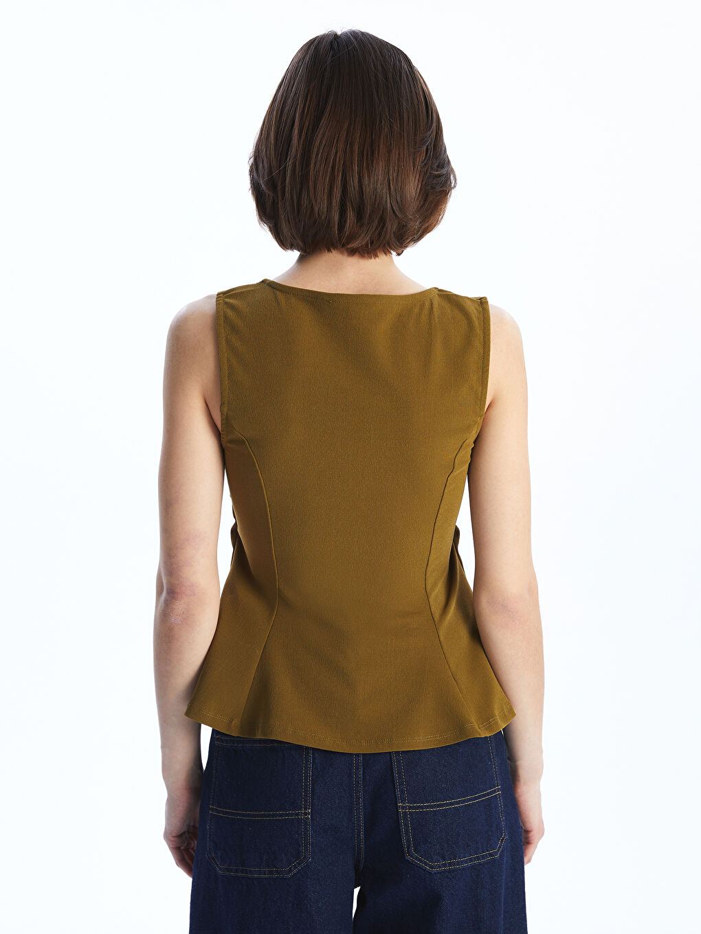 LCW Vision Haki Kare Yaka Peplum Bluz - 3