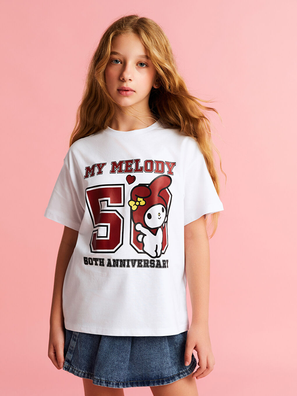 LCW Kids Тениска с кръгло деколте и принт My Melody за момичета -S5PA97Z4-Q6K
