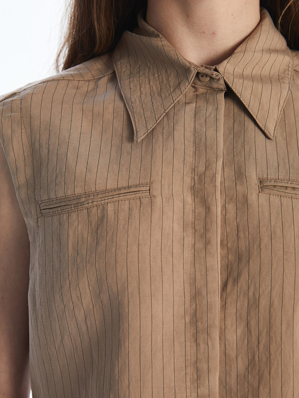 Kahverengi Çizgili Modal Karışımlı Kadın Gömlek-2