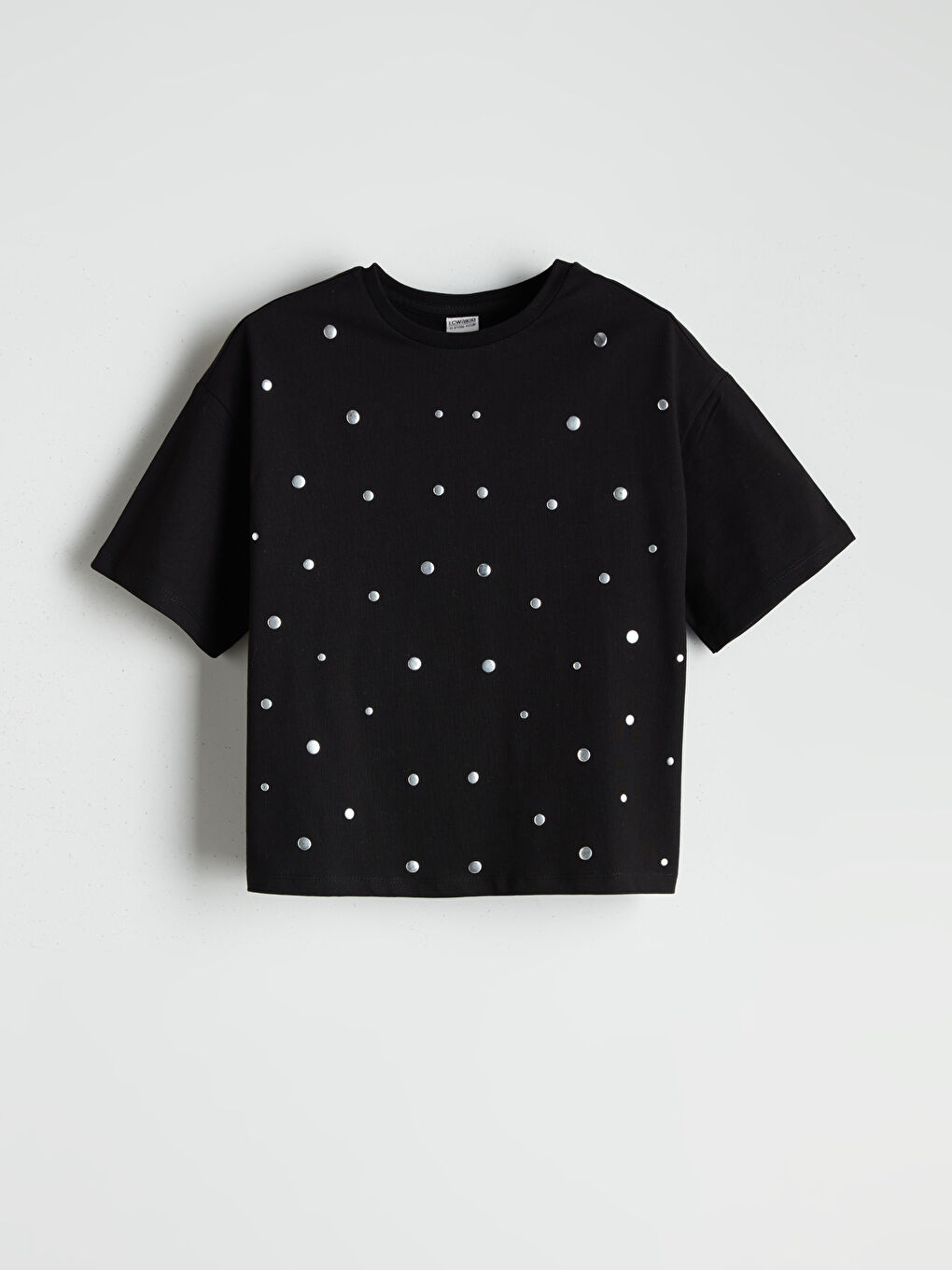 Siyah Bisiklet Yaka Taşlı Kız Çocuk Tişört