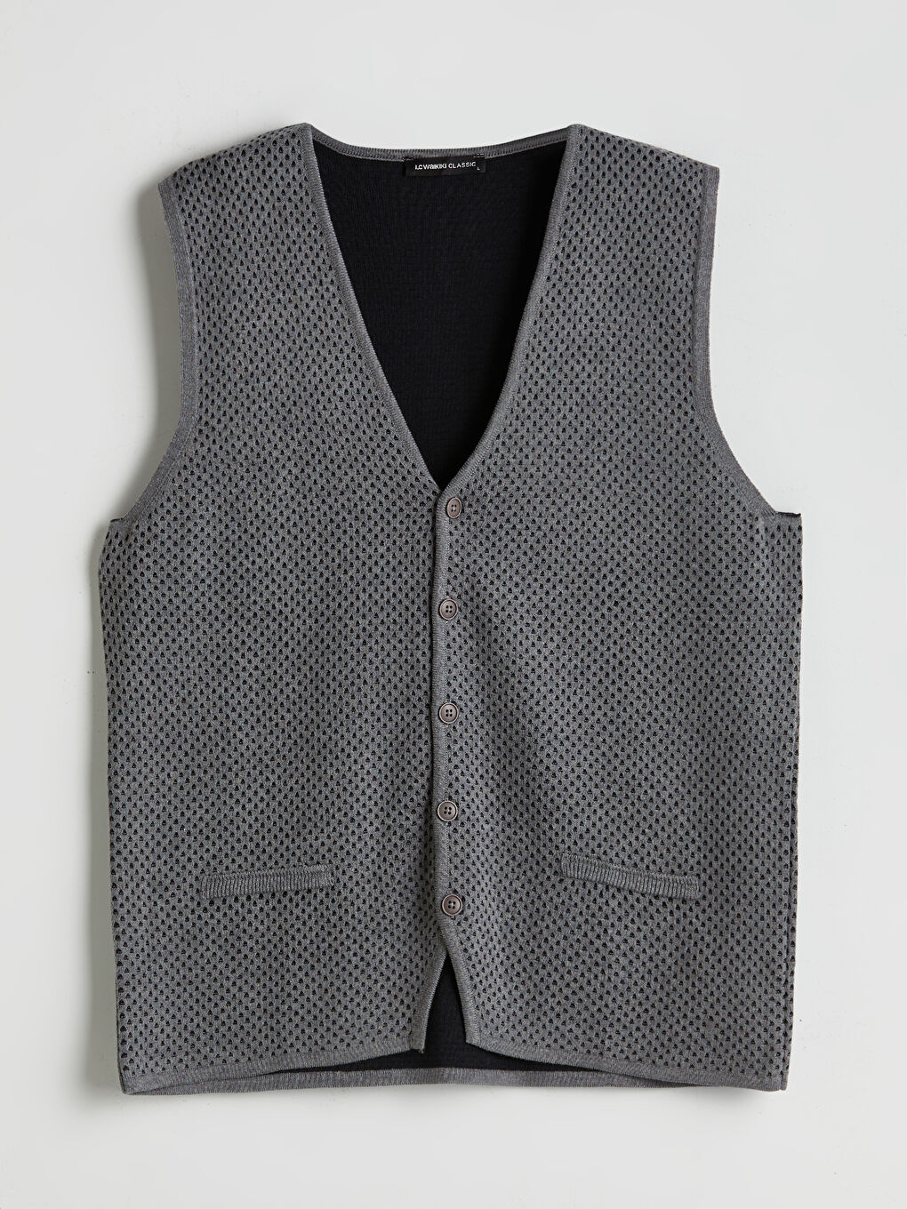 Gri Standart Kalıp V Yaka Erkek Triko Yelek-4