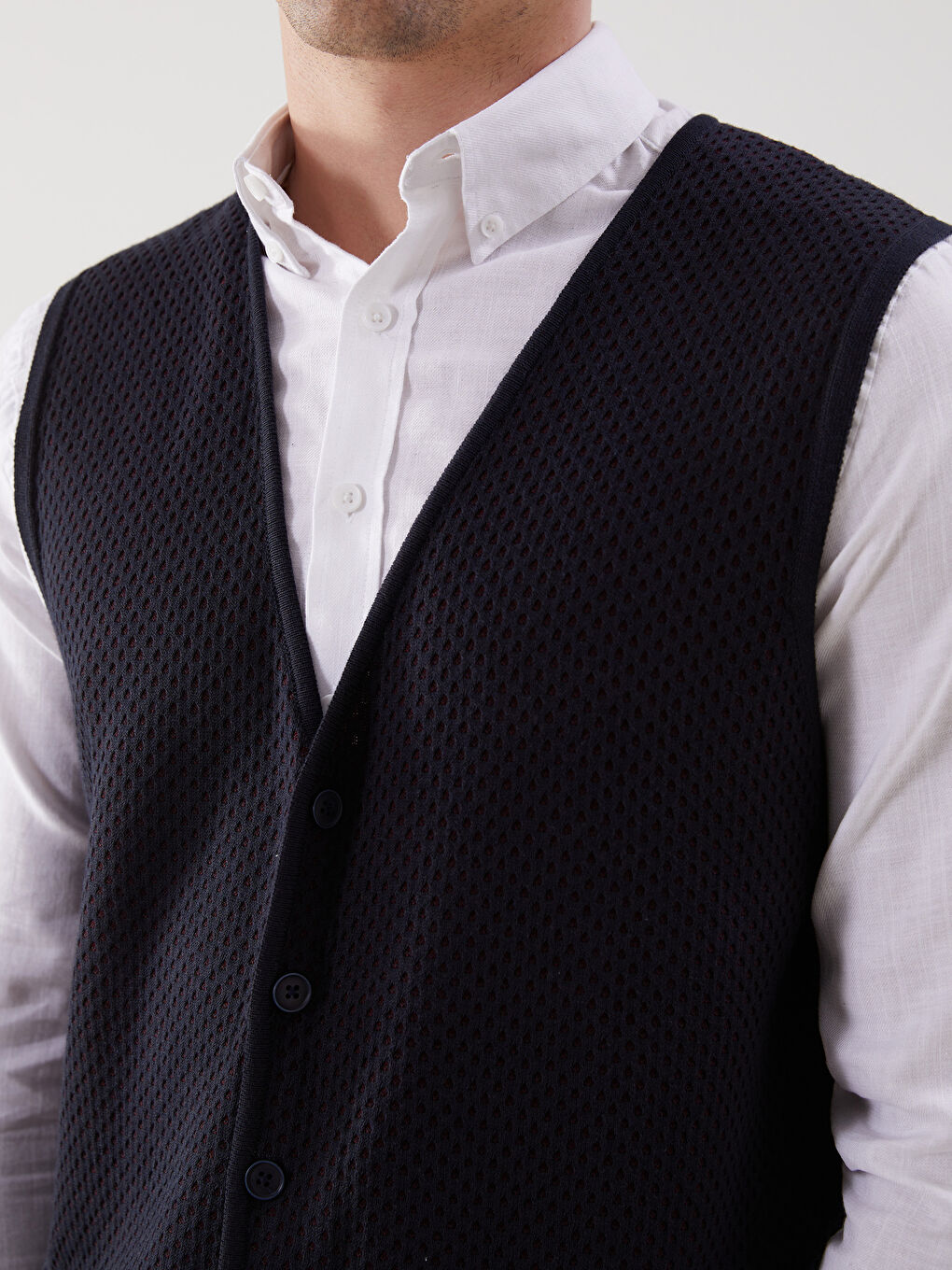 Bordo Standart Kalıp V Yaka Erkek Triko Yelek-2