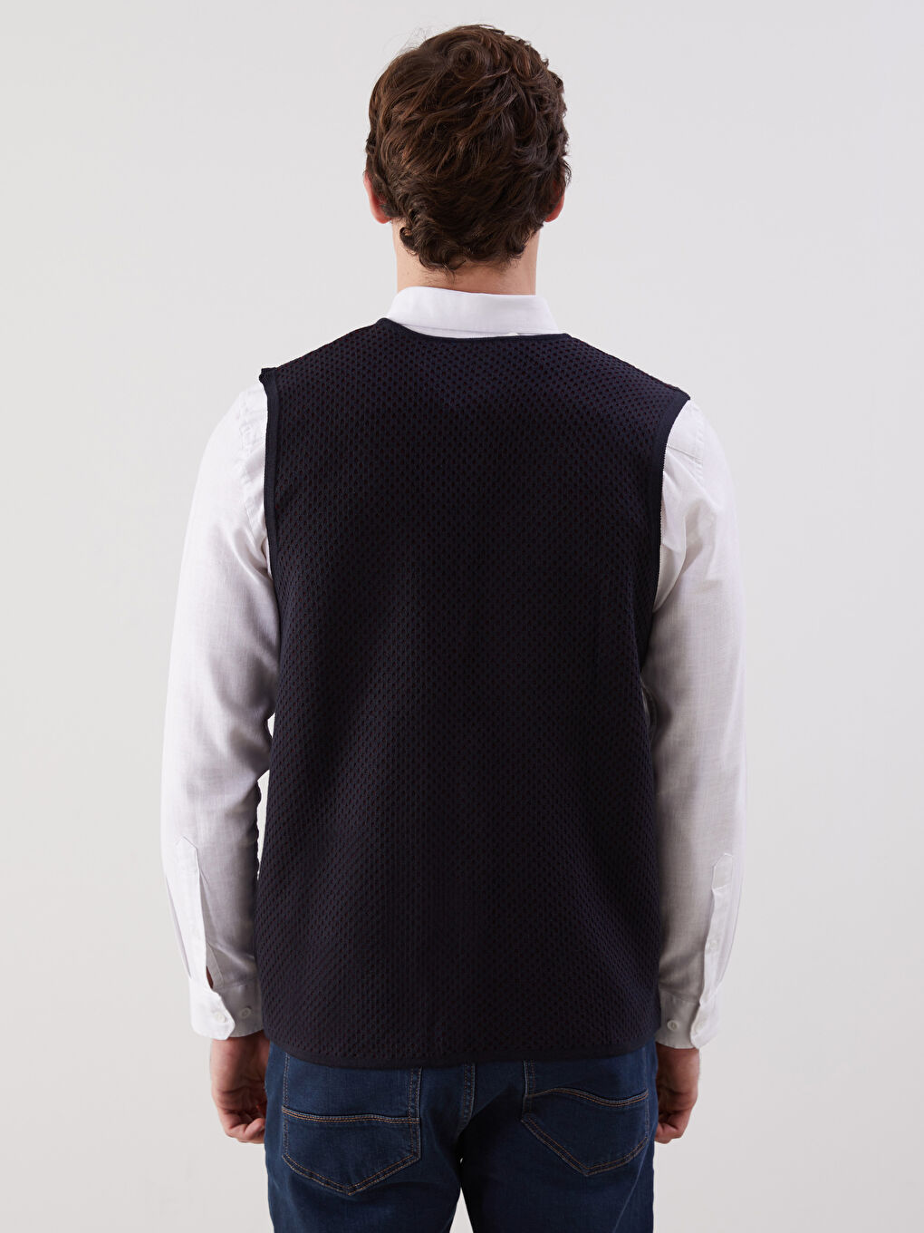 Bordo Standart Kalıp V Yaka Erkek Triko Yelek-3