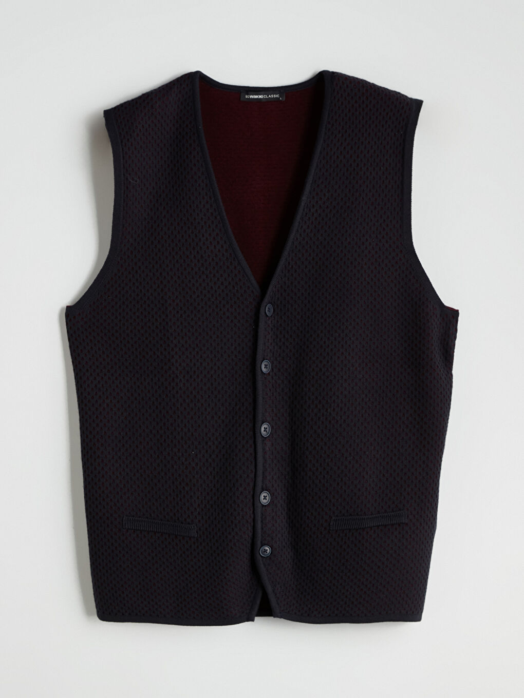 Bordo Standart Kalıp V Yaka Erkek Triko Yelek-4