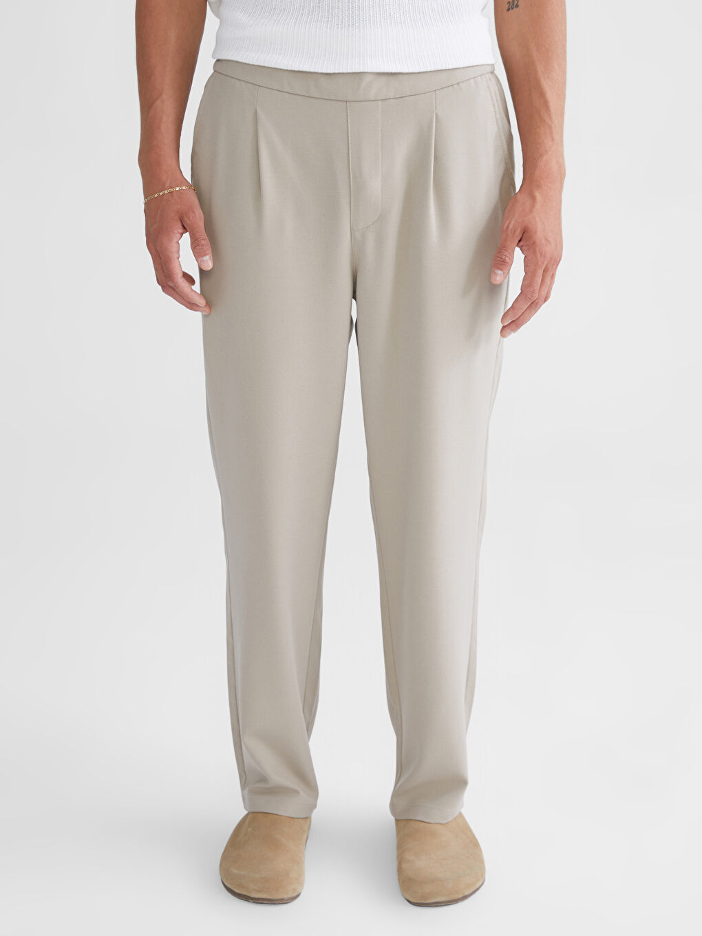 Bej Standart Kalıp Erkek Pantolon-2