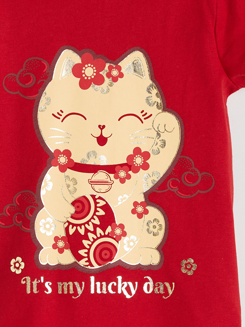 Kırmızı Bisiklet Yaka Baskılı Kız Çocuk Tişört-2