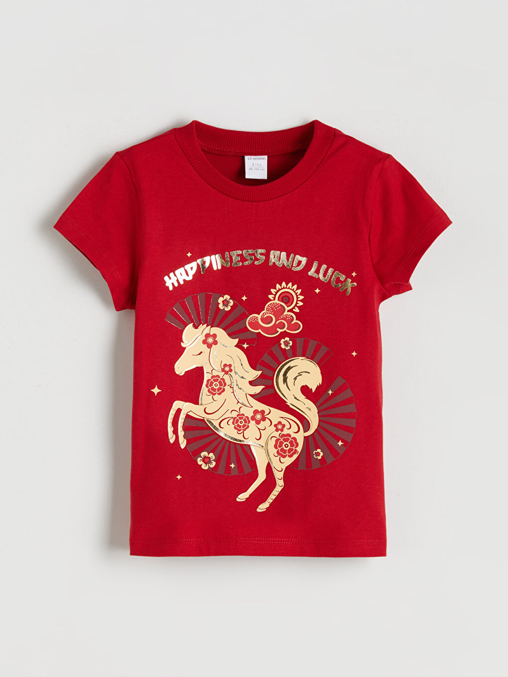 Kırmızı Bisiklet Yaka Baskılı Kız Çocuk Tişört