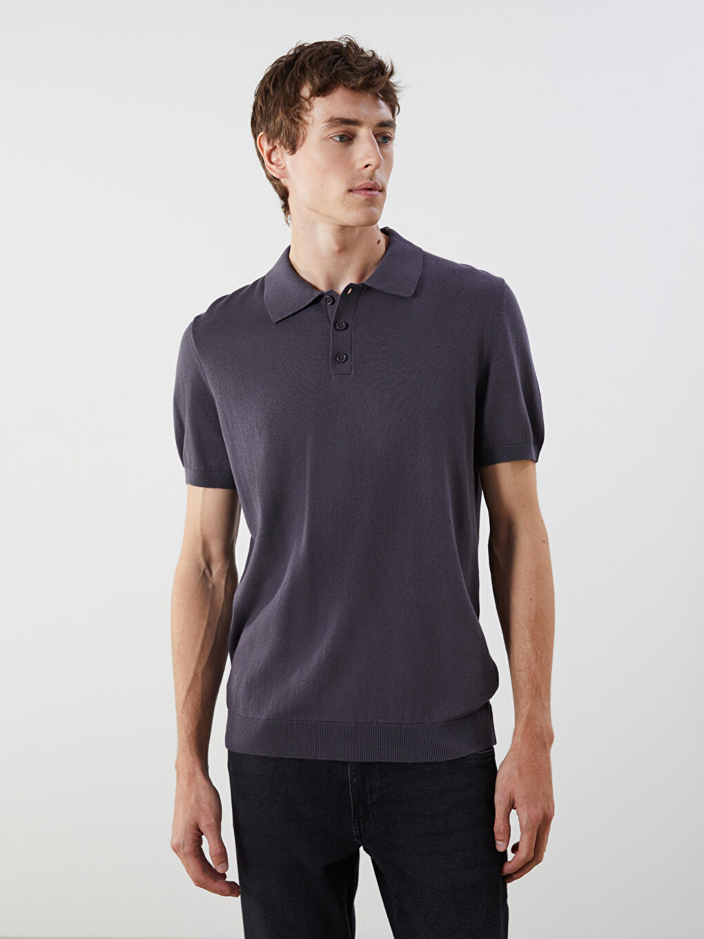Polo Neck Short Sleeve Men's Knitwear Sweater -S5PD04Z8-HGG