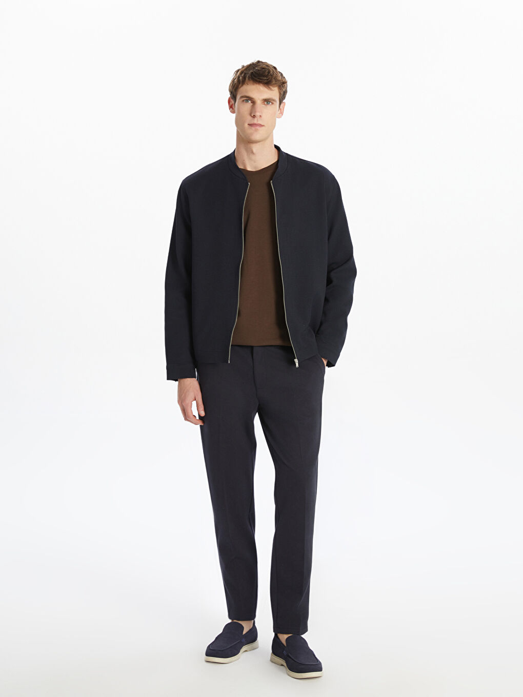 Lacivert Standart Kalıp Kolej Yaka Erkek Mont-1