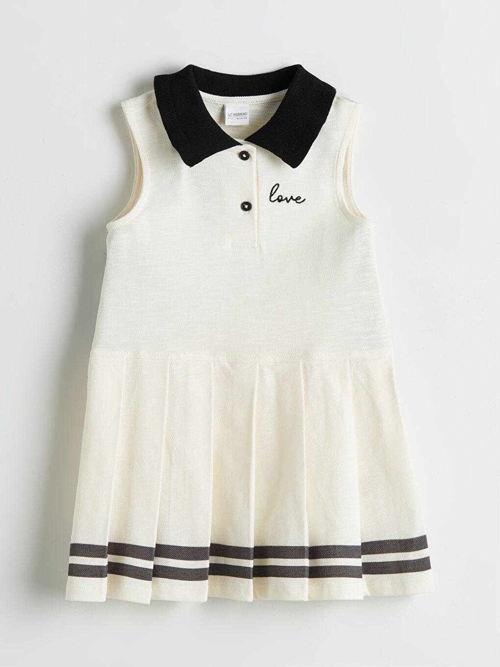 Ekru Gömlek Yaka Eteği Pileli Kız Çocuk Elbise