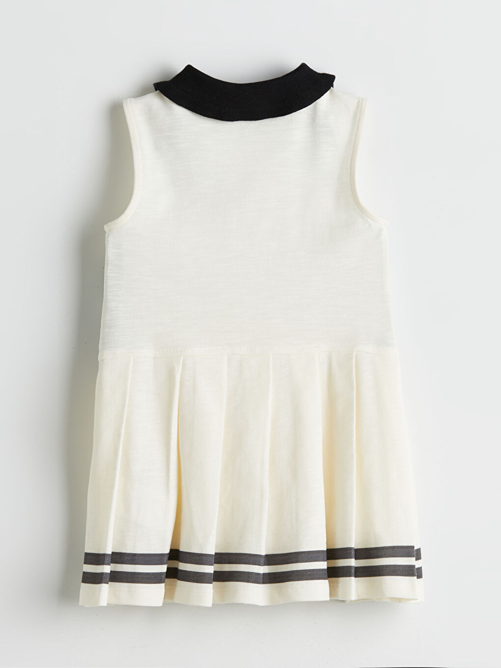 Ekru Gömlek Yaka Eteği Pileli Kız Çocuk Elbise-1