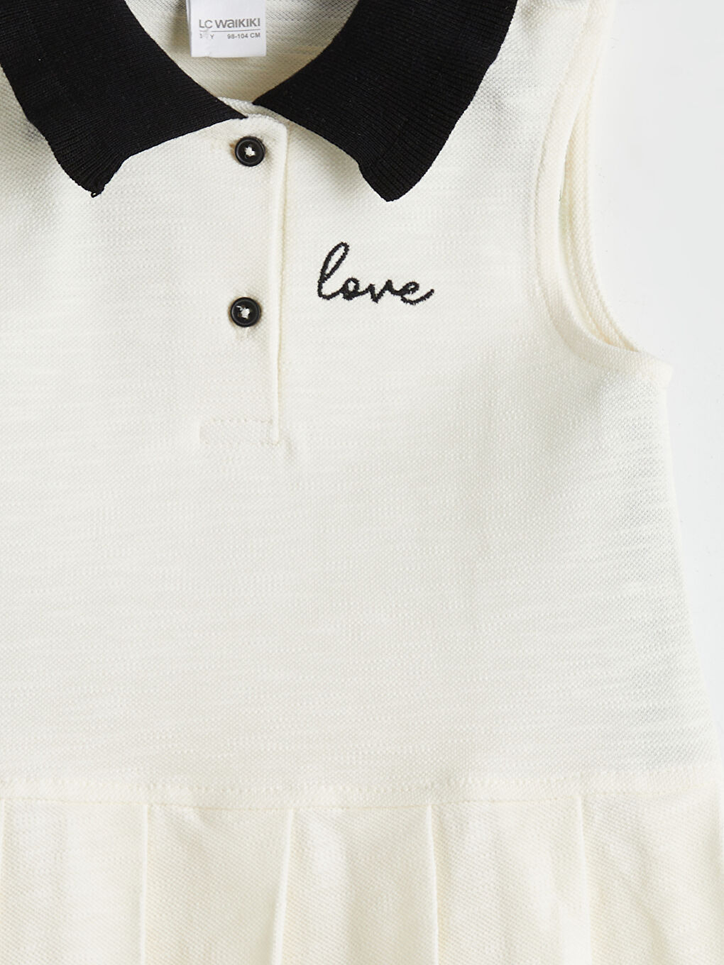 Ekru Gömlek Yaka Eteği Pileli Kız Çocuk Elbise-2