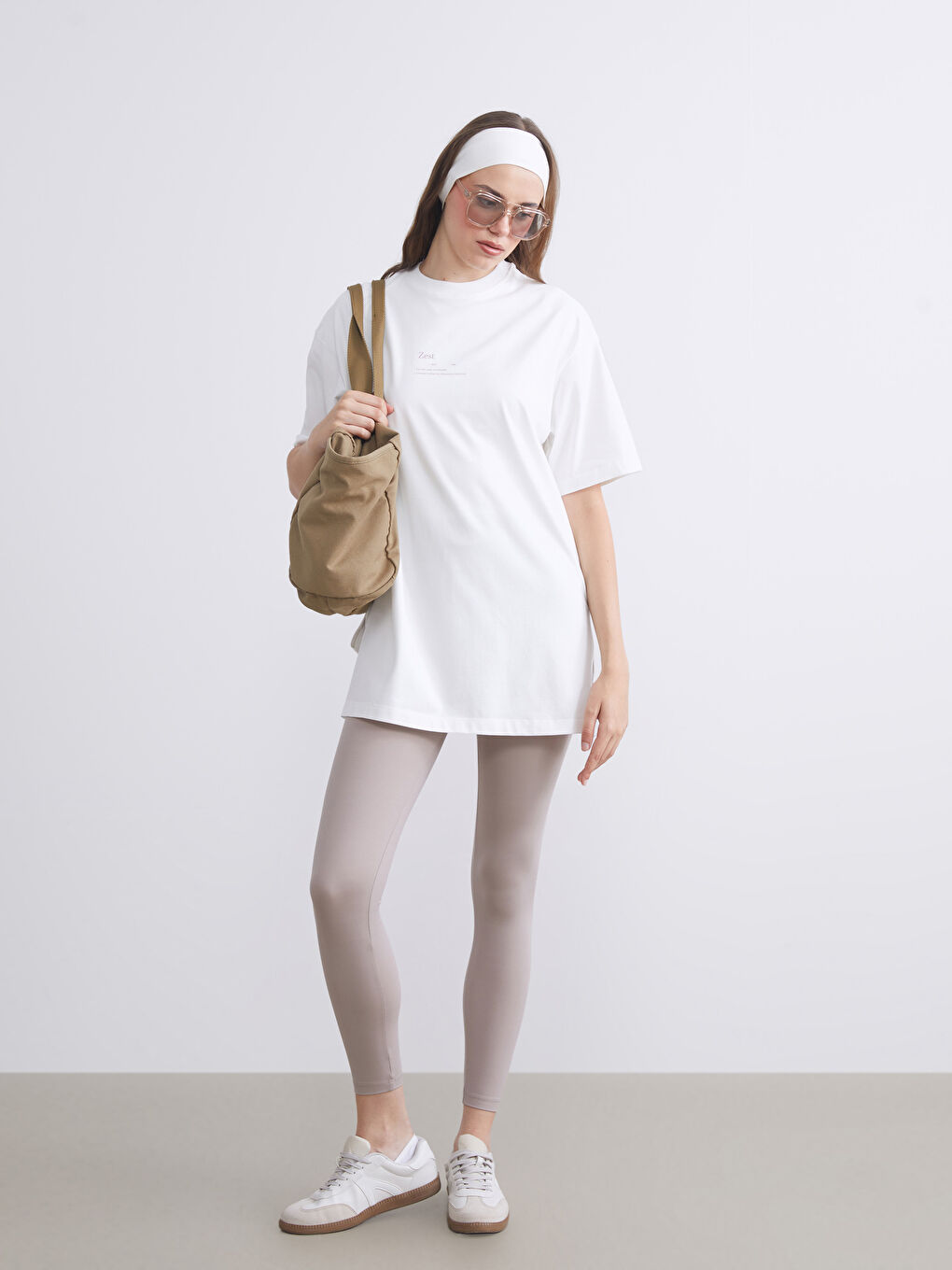 LCW Modest Crew Neck Printed Oversize Women's T-Shirt -S5PD65Z8-R9J