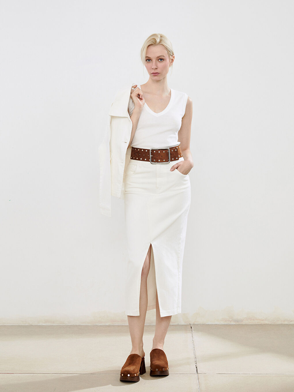 Woman WHITE Denim Skirt -S5PD97Z8-844