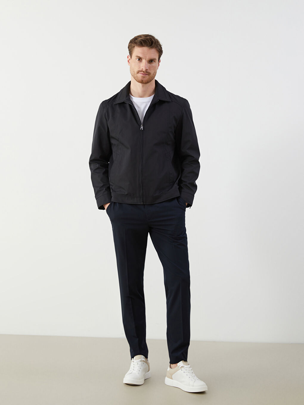 Siyah Standart Kalıp Gömlek Yaka Erkek Mont-1