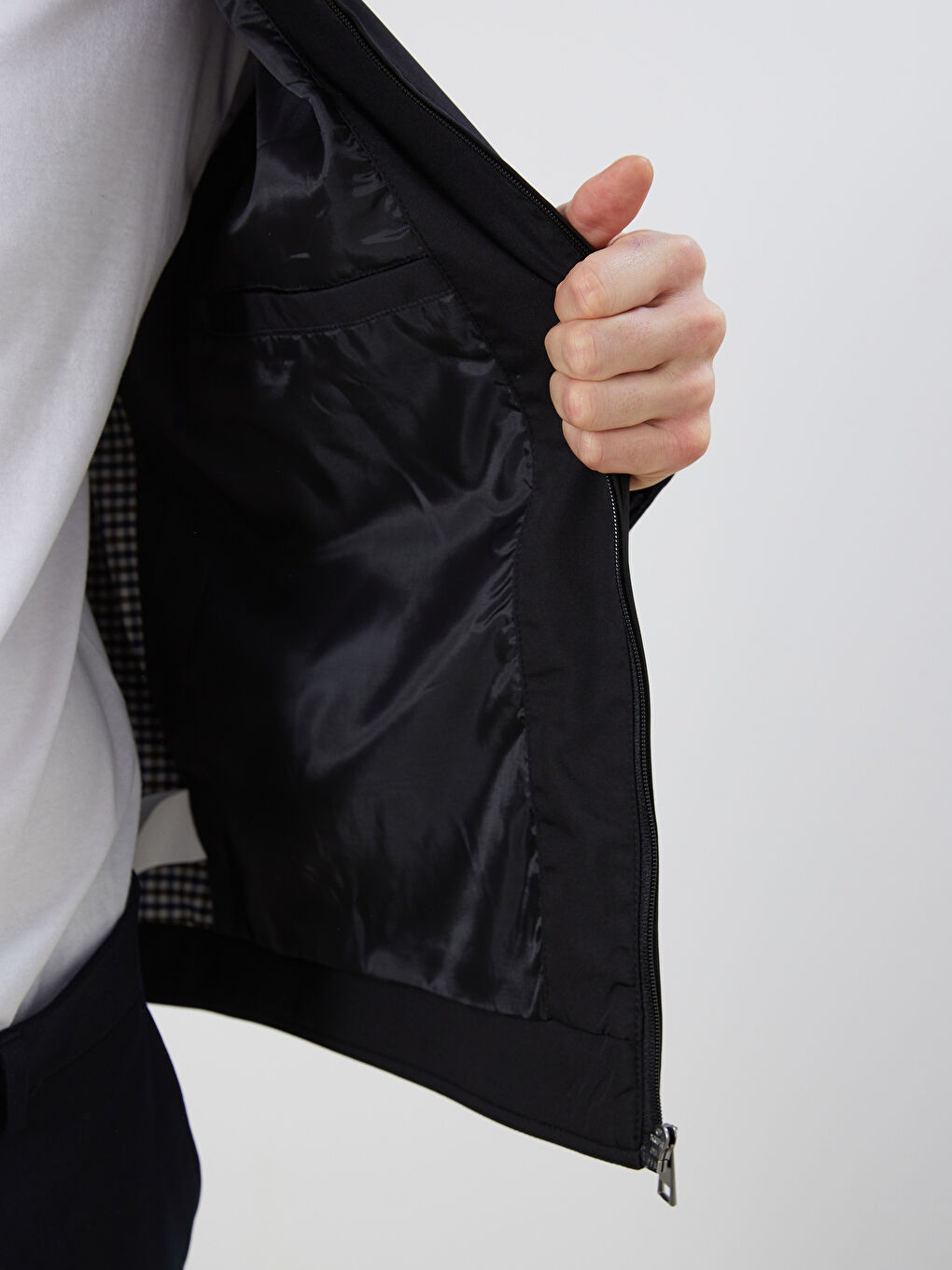 Siyah Standart Kalıp Gömlek Yaka Erkek Mont-2