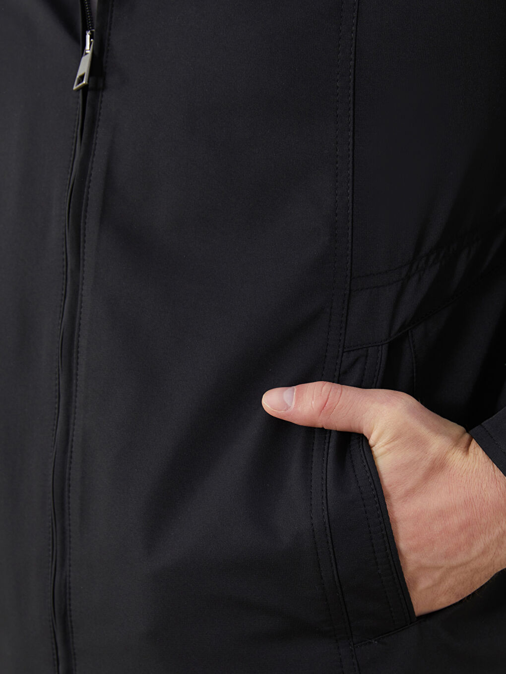 Siyah Standart Kalıp Gömlek Yaka Erkek Mont-3