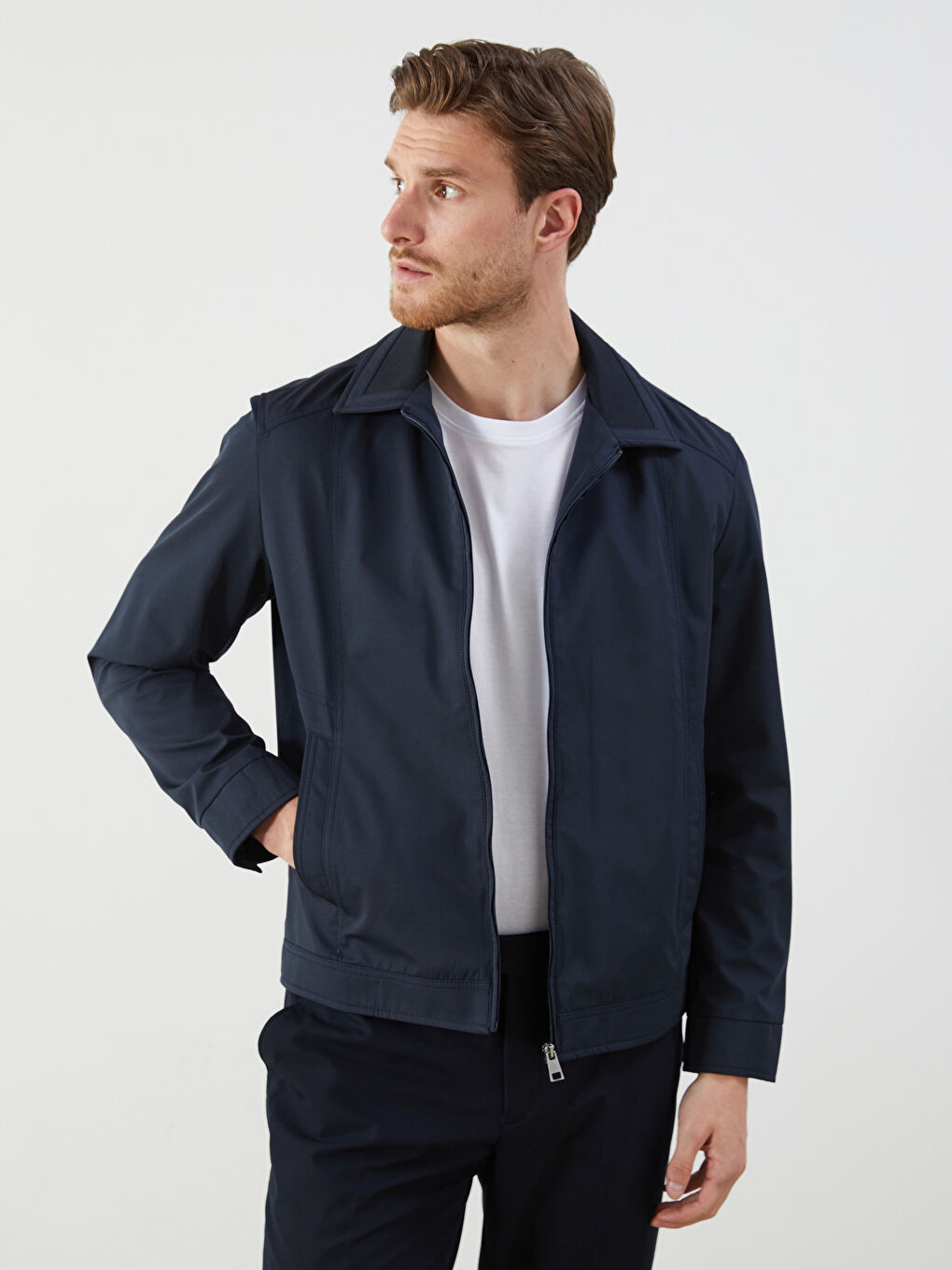 Lacivert Standart Kalıp Gömlek Yaka Erkek Mont