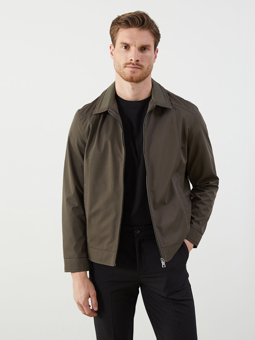 Haki Standart Kalıp Gömlek Yaka Erkek Mont