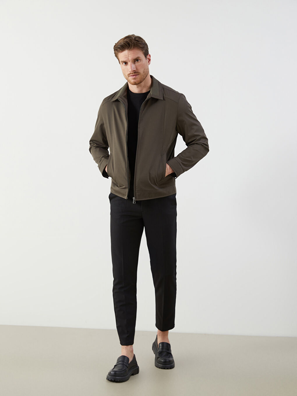 Haki Standart Kalıp Gömlek Yaka Erkek Mont-1