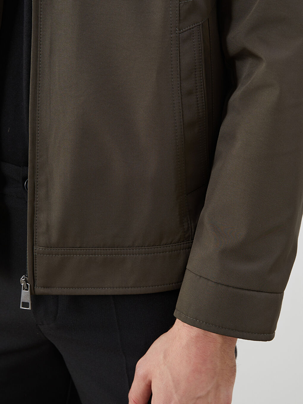 Haki Standart Kalıp Gömlek Yaka Erkek Mont-3