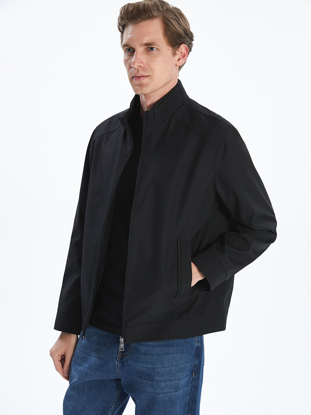 Siyah Standart Kalıp Dik Yaka Erkek Mont