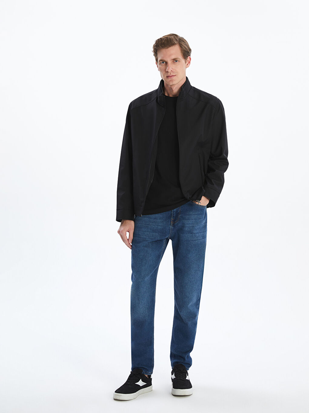 Siyah Standart Kalıp Dik Yaka Erkek Mont-1