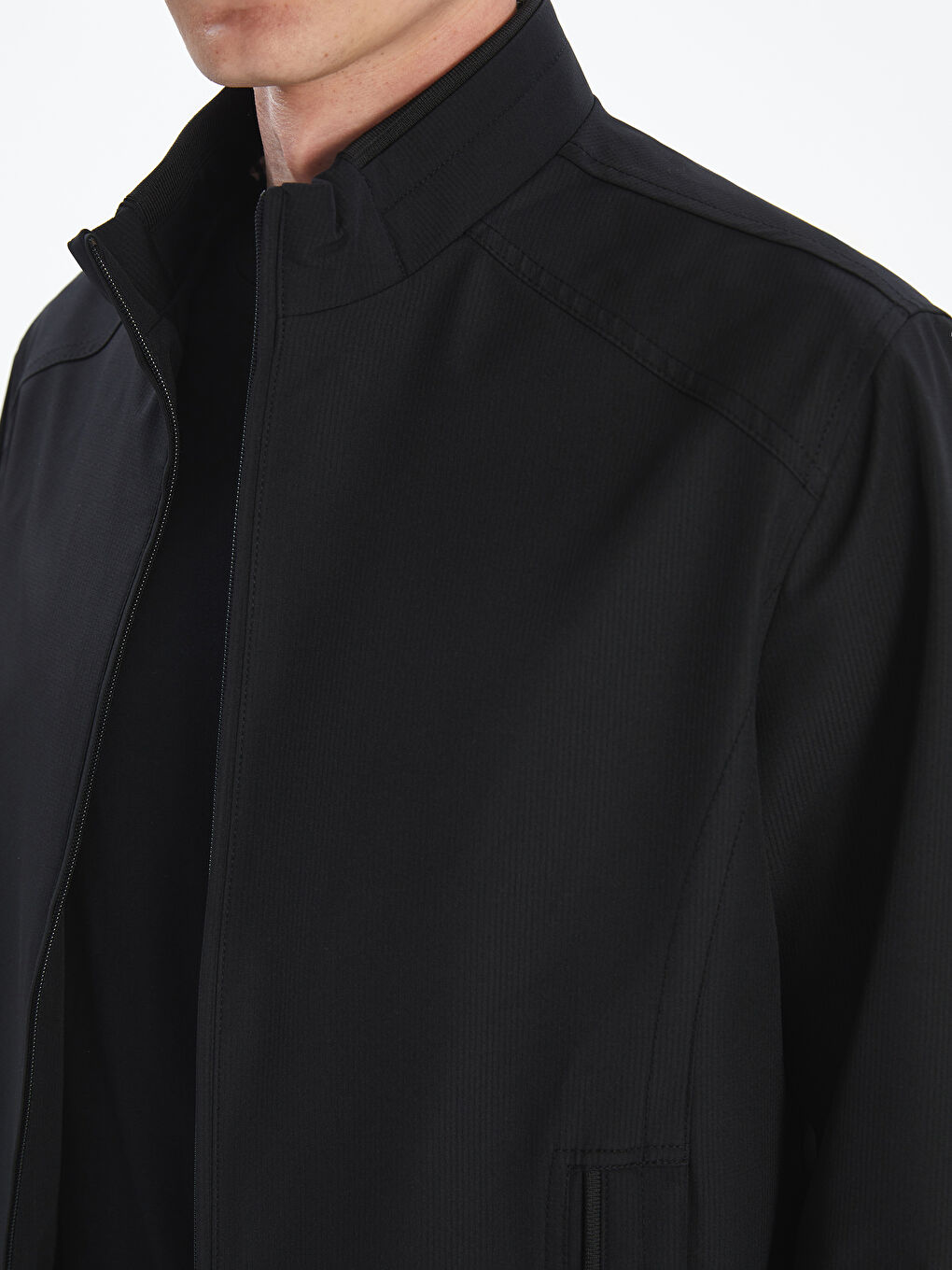 Siyah Standart Kalıp Dik Yaka Erkek Mont-2