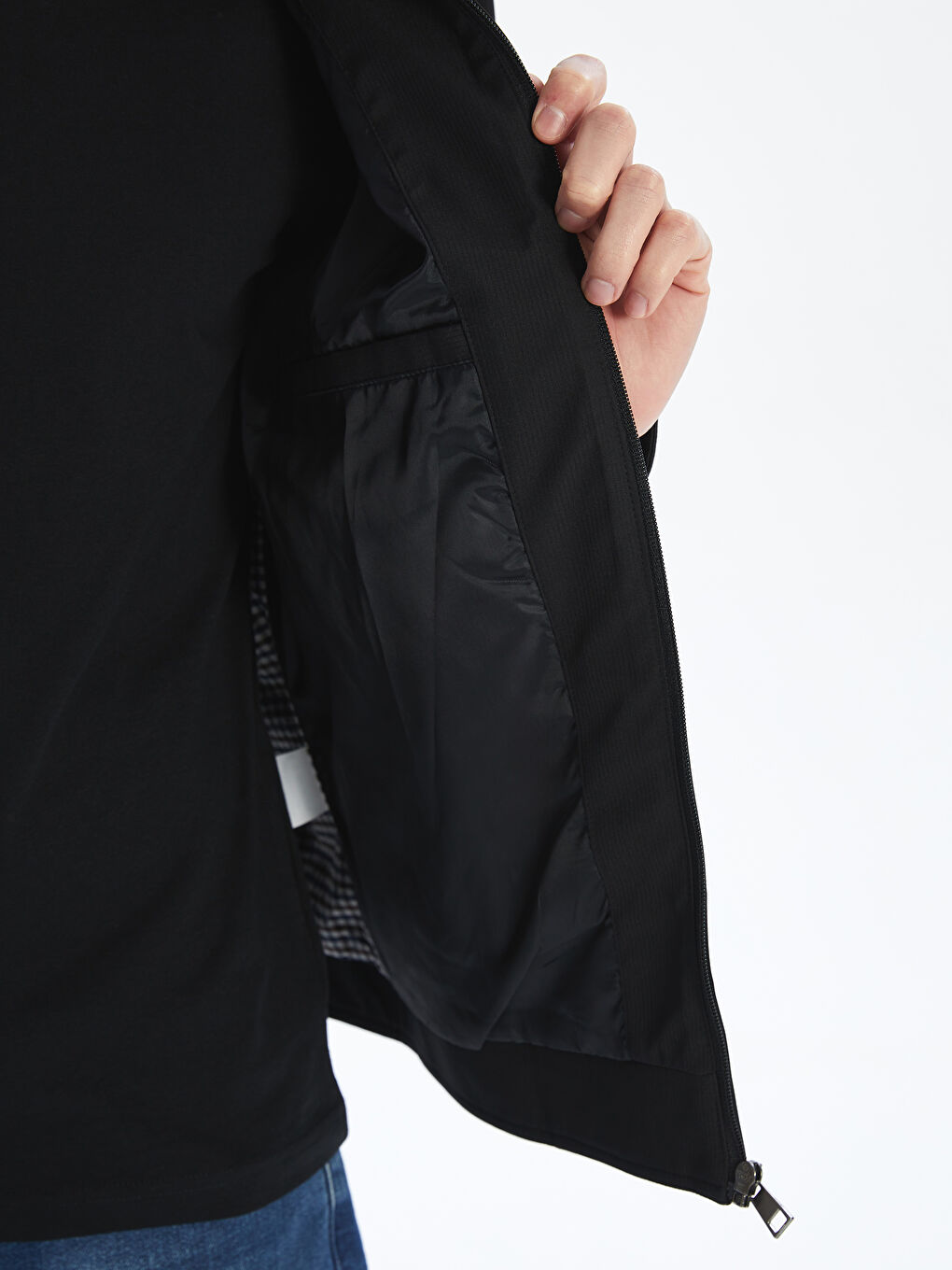 Siyah Standart Kalıp Dik Yaka Erkek Mont-3