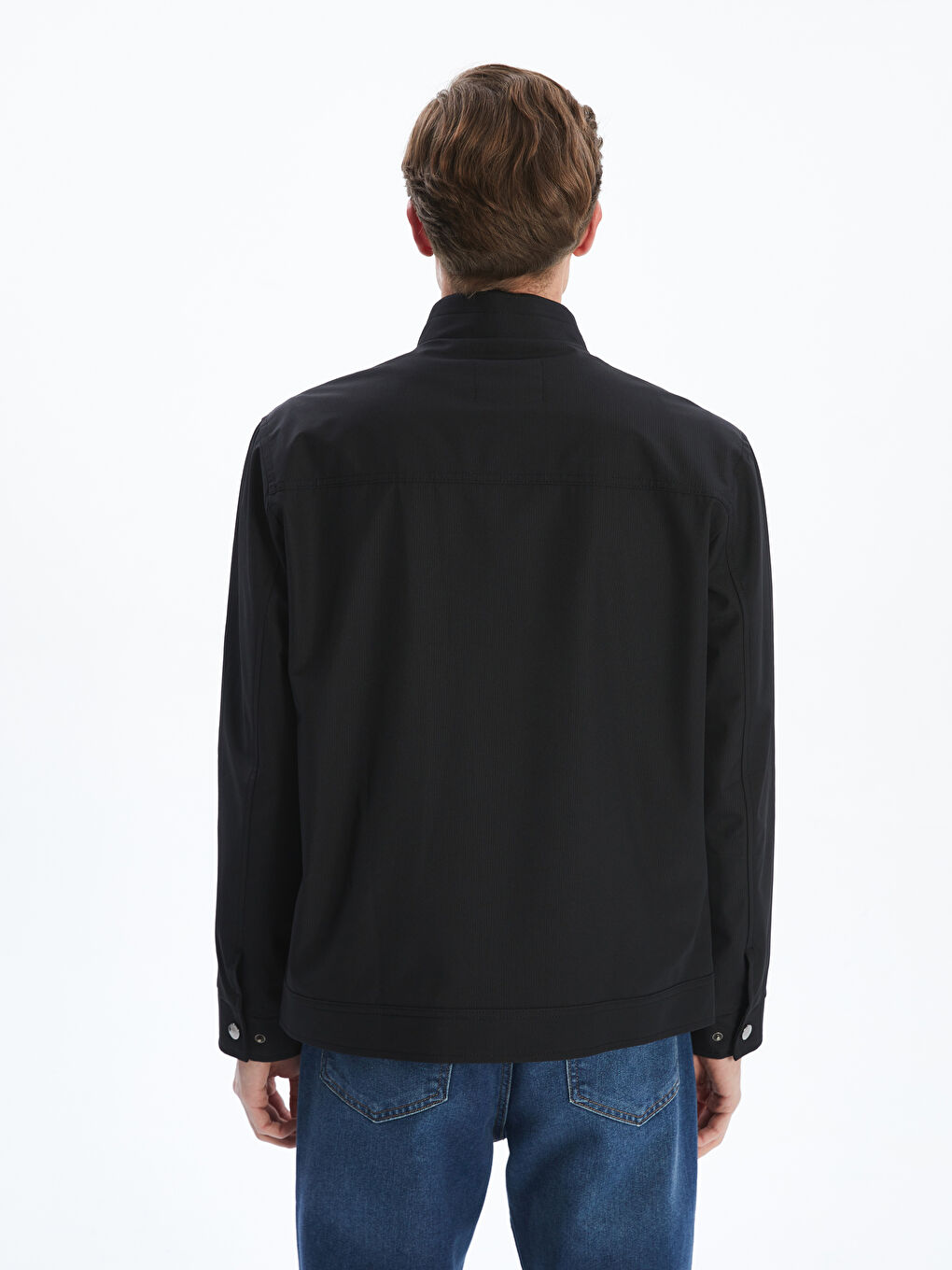 Siyah Standart Kalıp Dik Yaka Erkek Mont-4