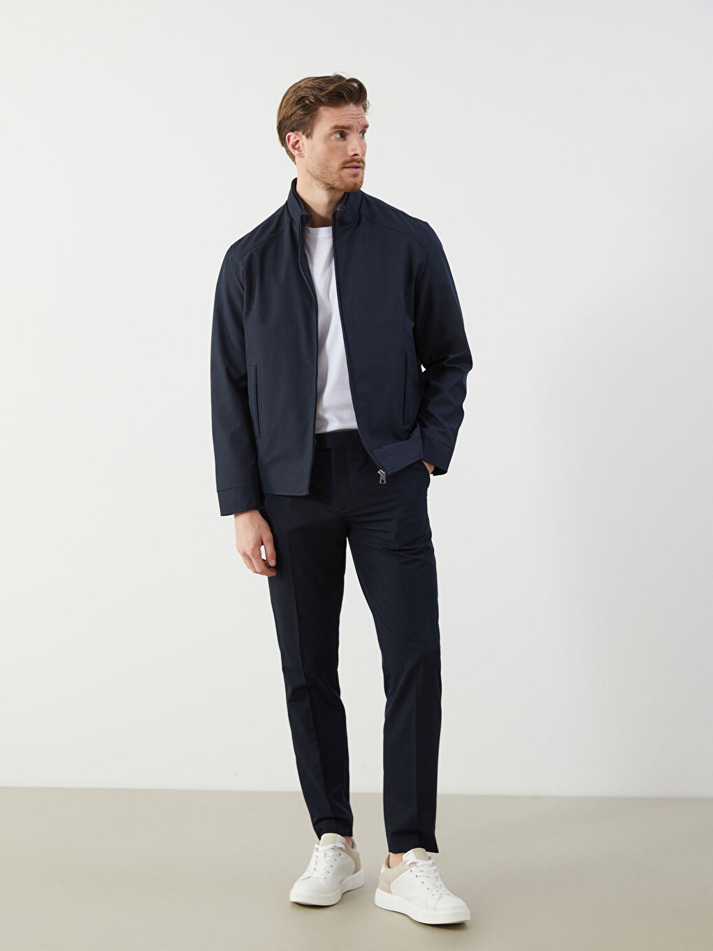 Lacivert Standart Kalıp Dik Yaka Erkek Mont-1