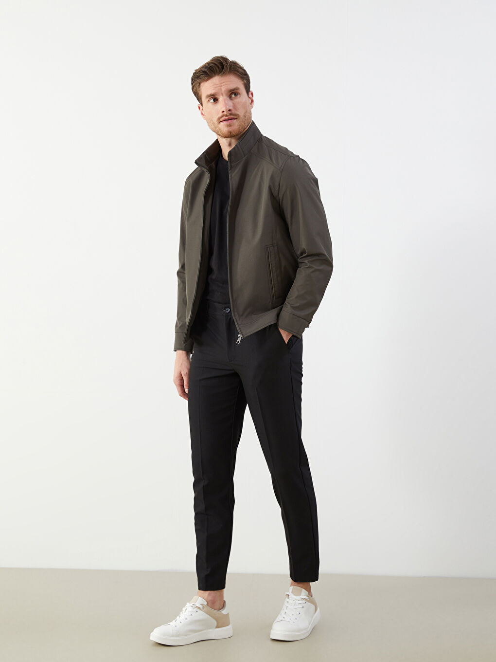 Haki Standart Kalıp Dik Yaka Erkek Mont-1